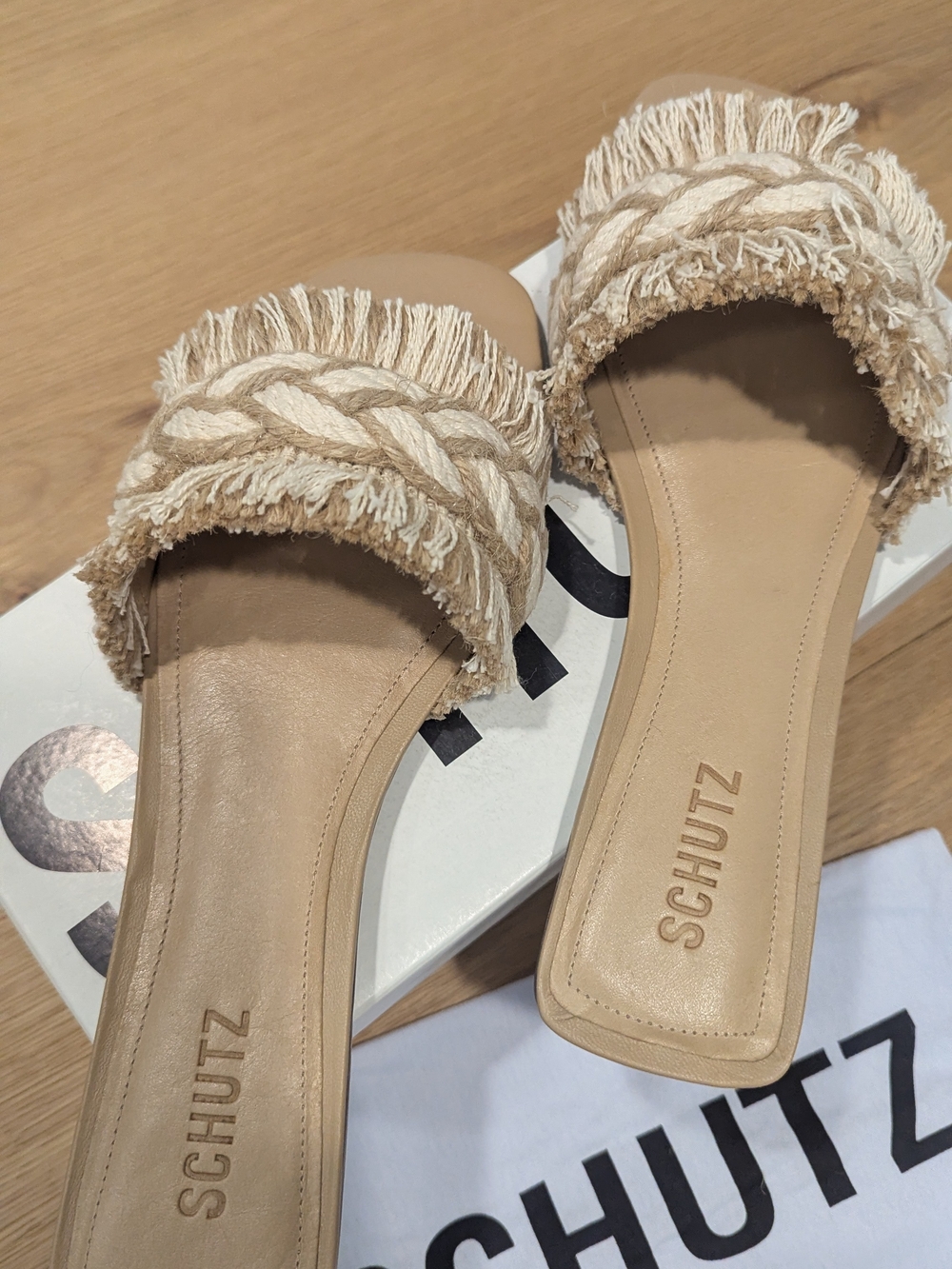 Schutz Women's Beige Braided Fringe Slide Sandals - Picture 2 of 8